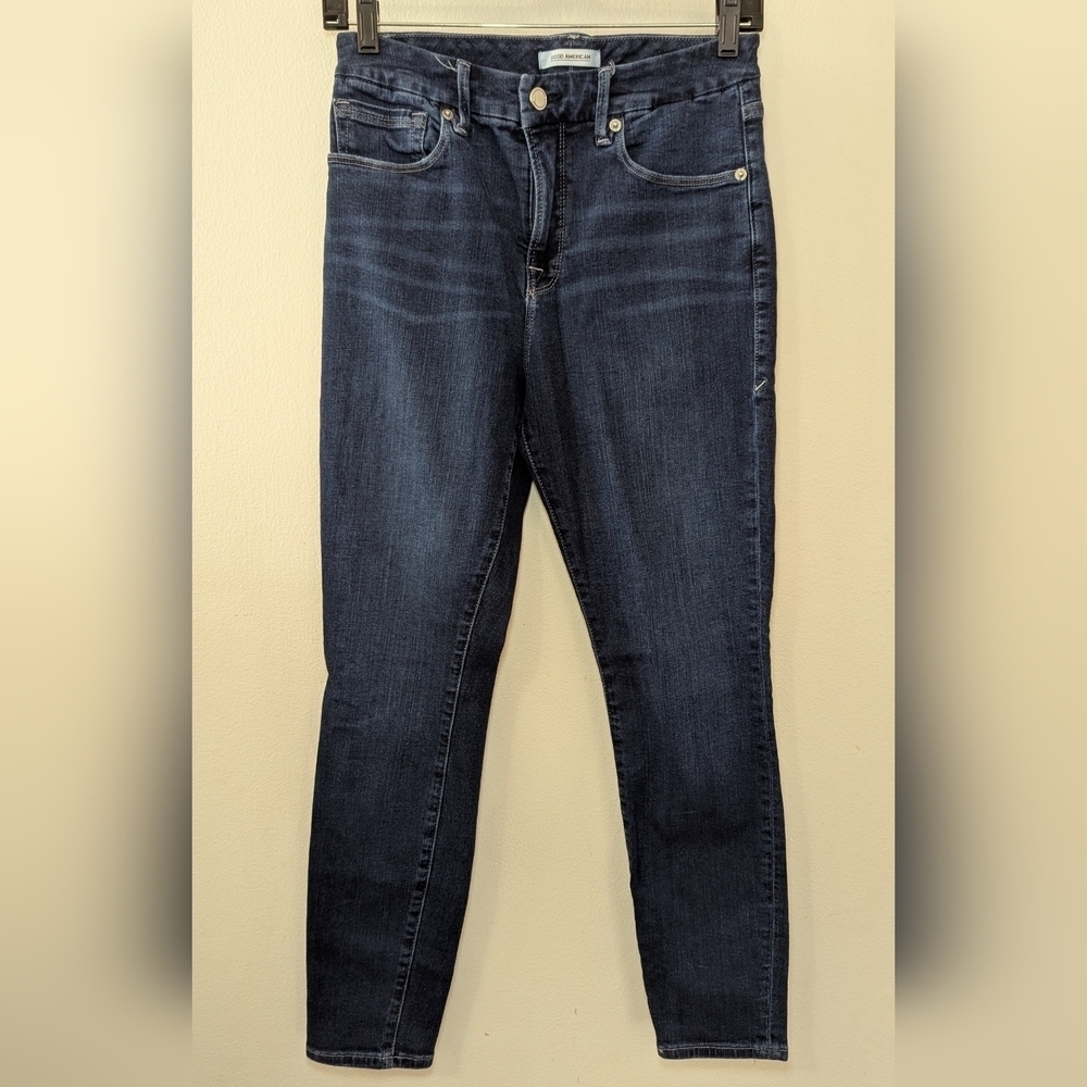 Good American Good Legs Crop Skinny Jeans Mid-Rise Dark Wash Women's Size 6 28"